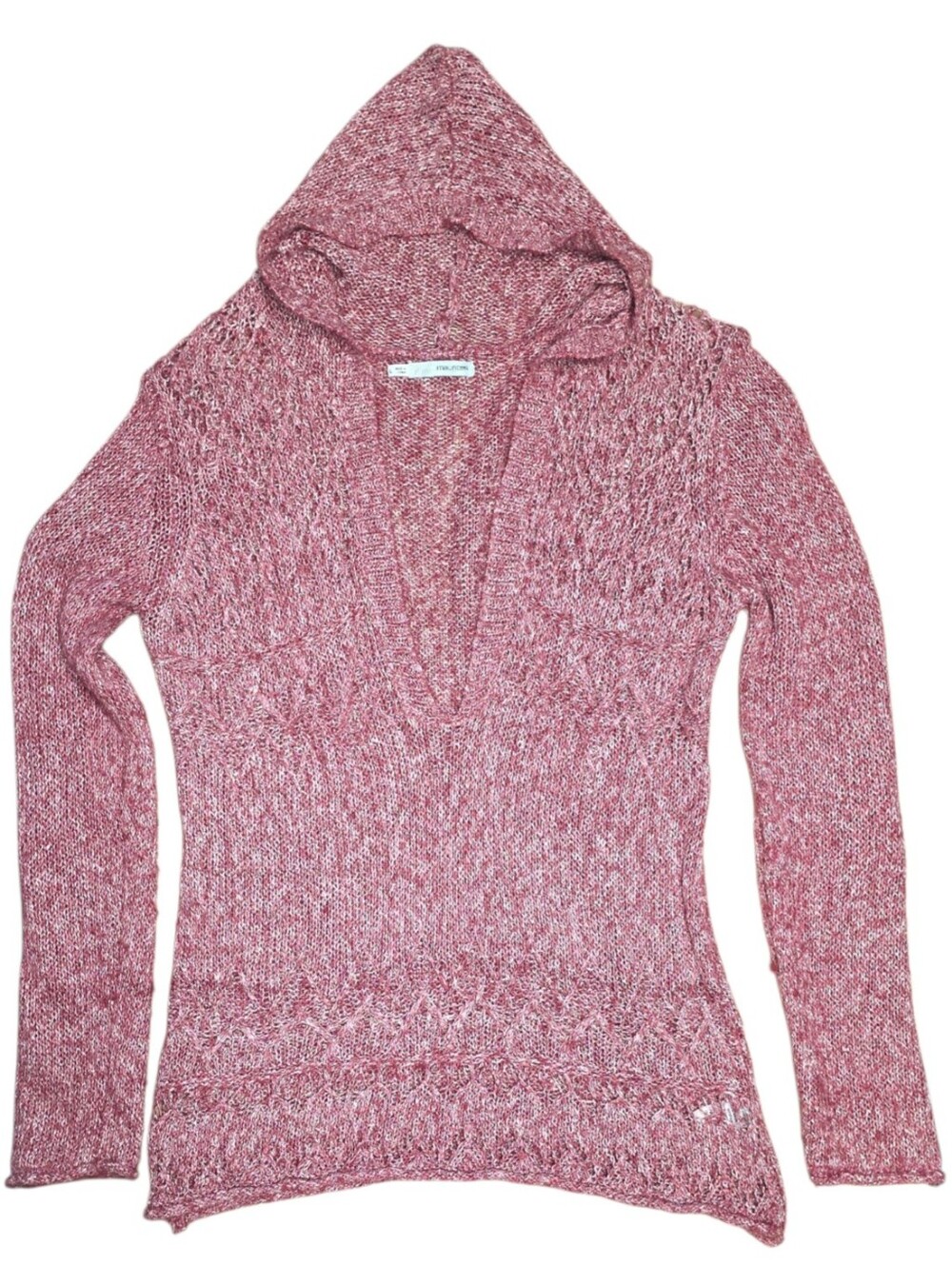 Silvery Crochet Sparkly Lightweight Sweater Hooded Large